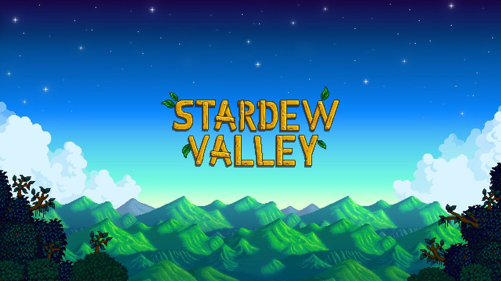 Stardew Valley Logo on a blue screen