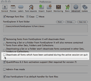A screenshot of the Font Explorer Preferences Advanced pane