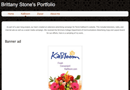 Screen shot of Brittany Stone's e-portfolio