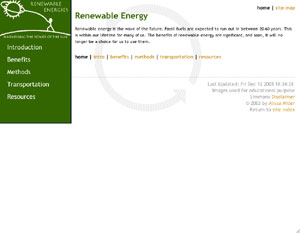 A screen shot of the Renewable Energy website