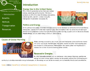 A screen shot of the Renewable Energy website