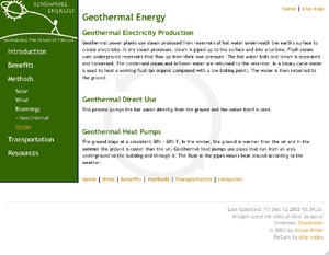 A screen shot of the Renewable Energy website