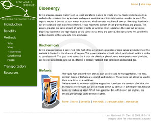 A screen shot of the Renewable Energy website