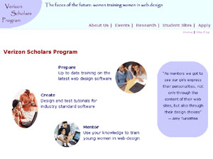 A screen shot of the Verizon Scholars Program website