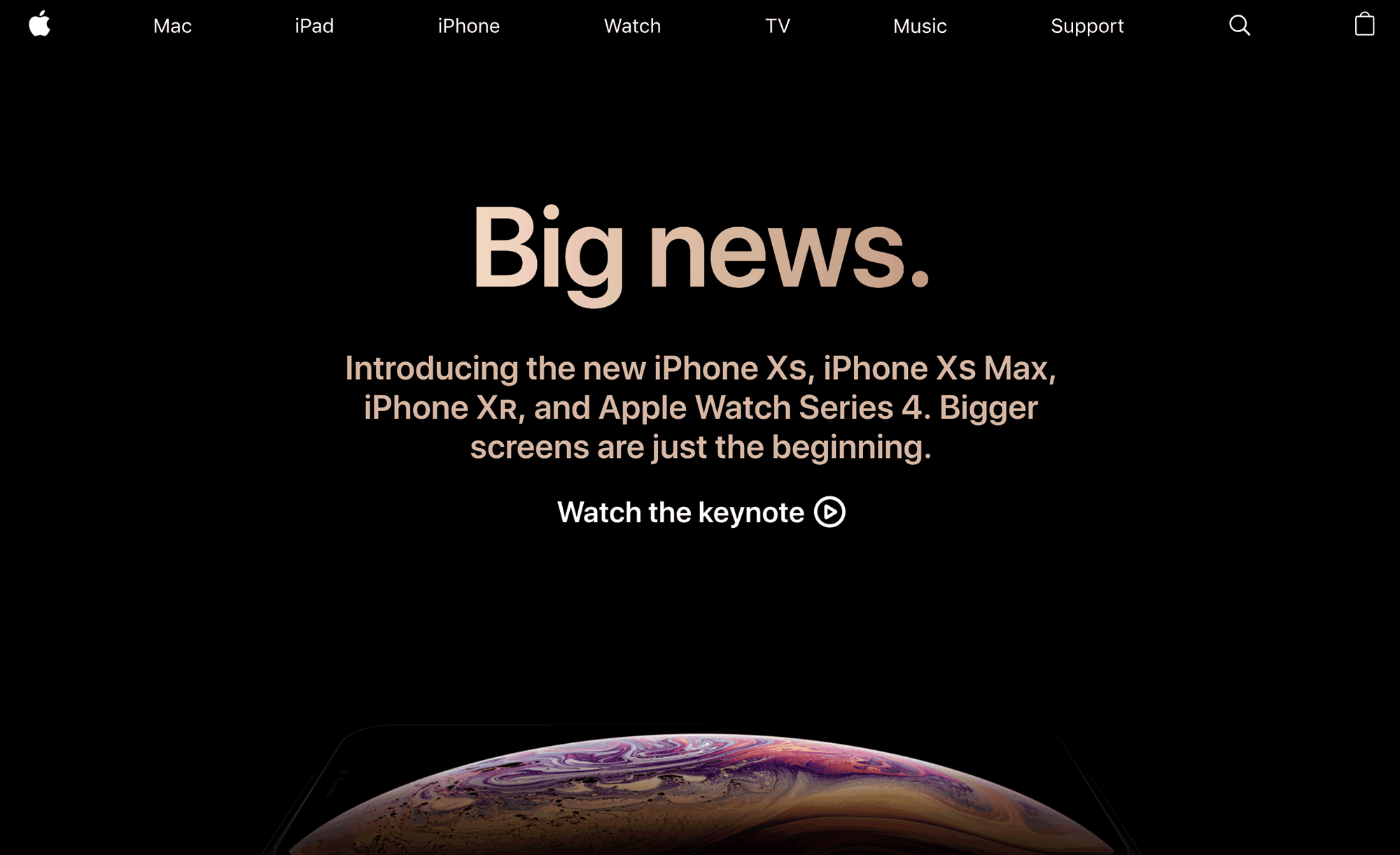 Screen shot of the Apple home page