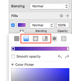 Screen shot showing where to select gradient in Sketch