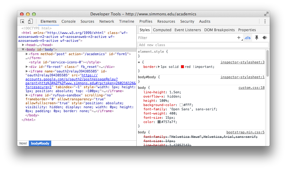 Screen shot of the Chrome Web Inspector