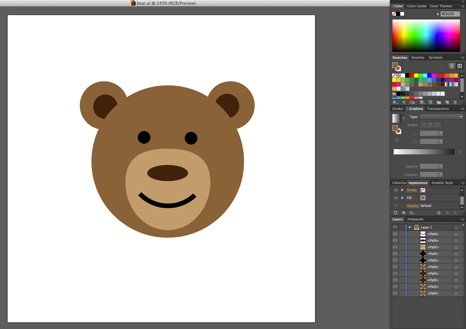 Screen Shot of bear face in Illustrator