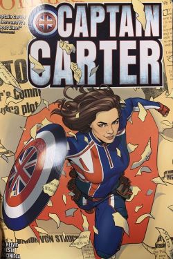 comic art of woman wearing a blue superhero suit and carrying a shield