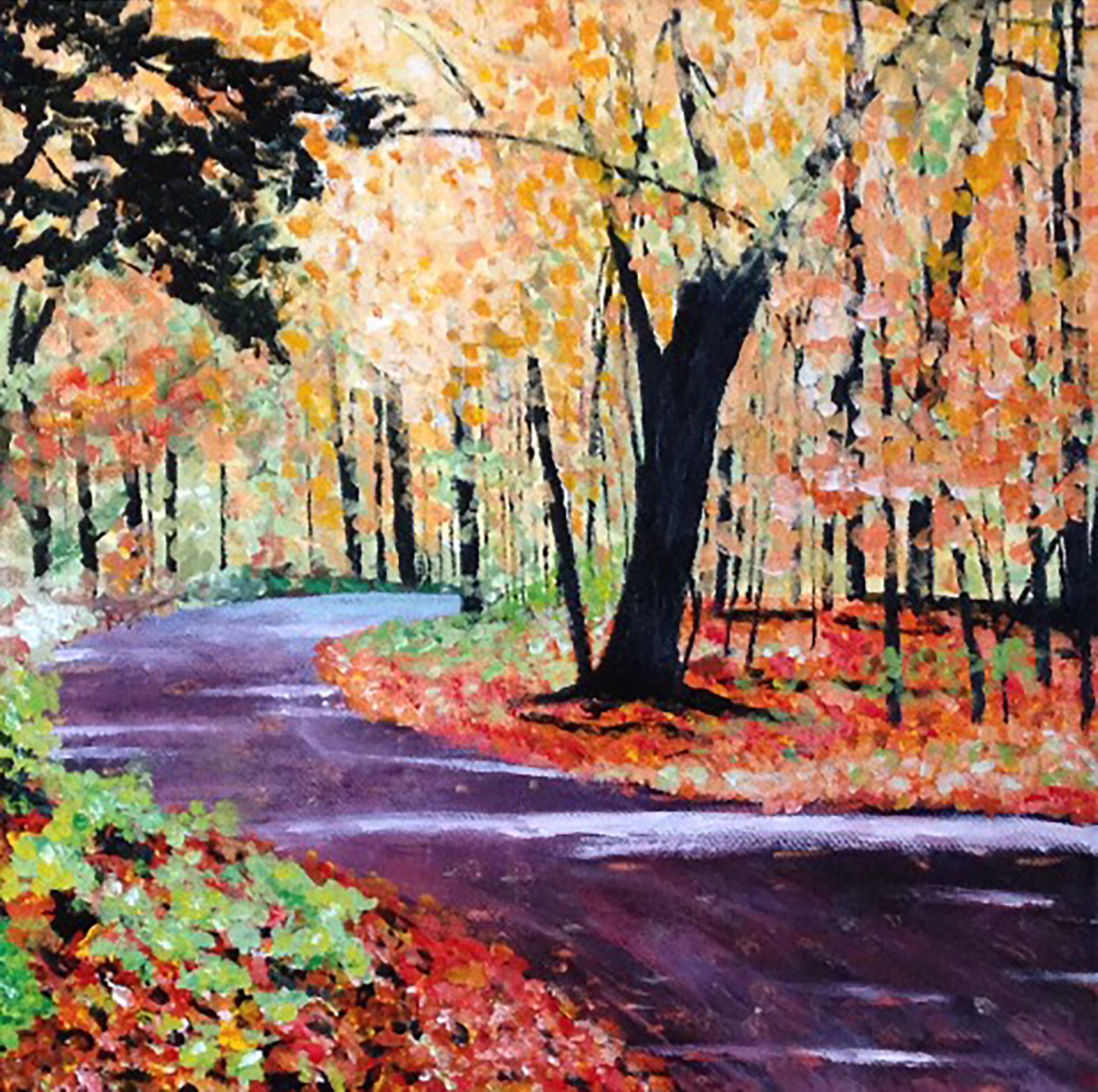 Painting of a path into the woods.