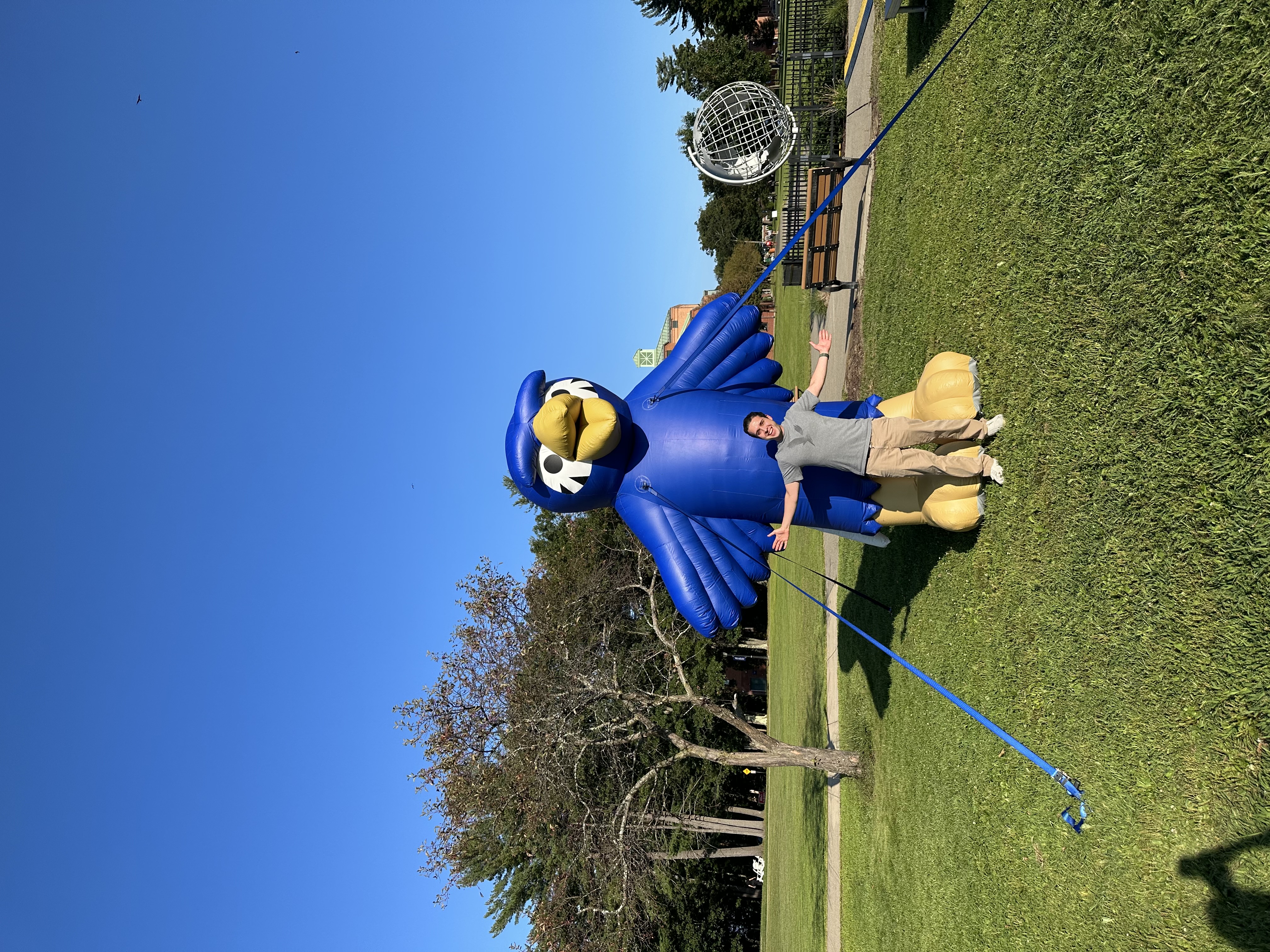 A silly photo of myself in front of Nestor the owl