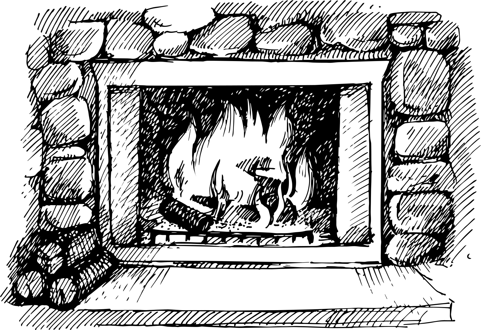 logo of a black and white fireplace