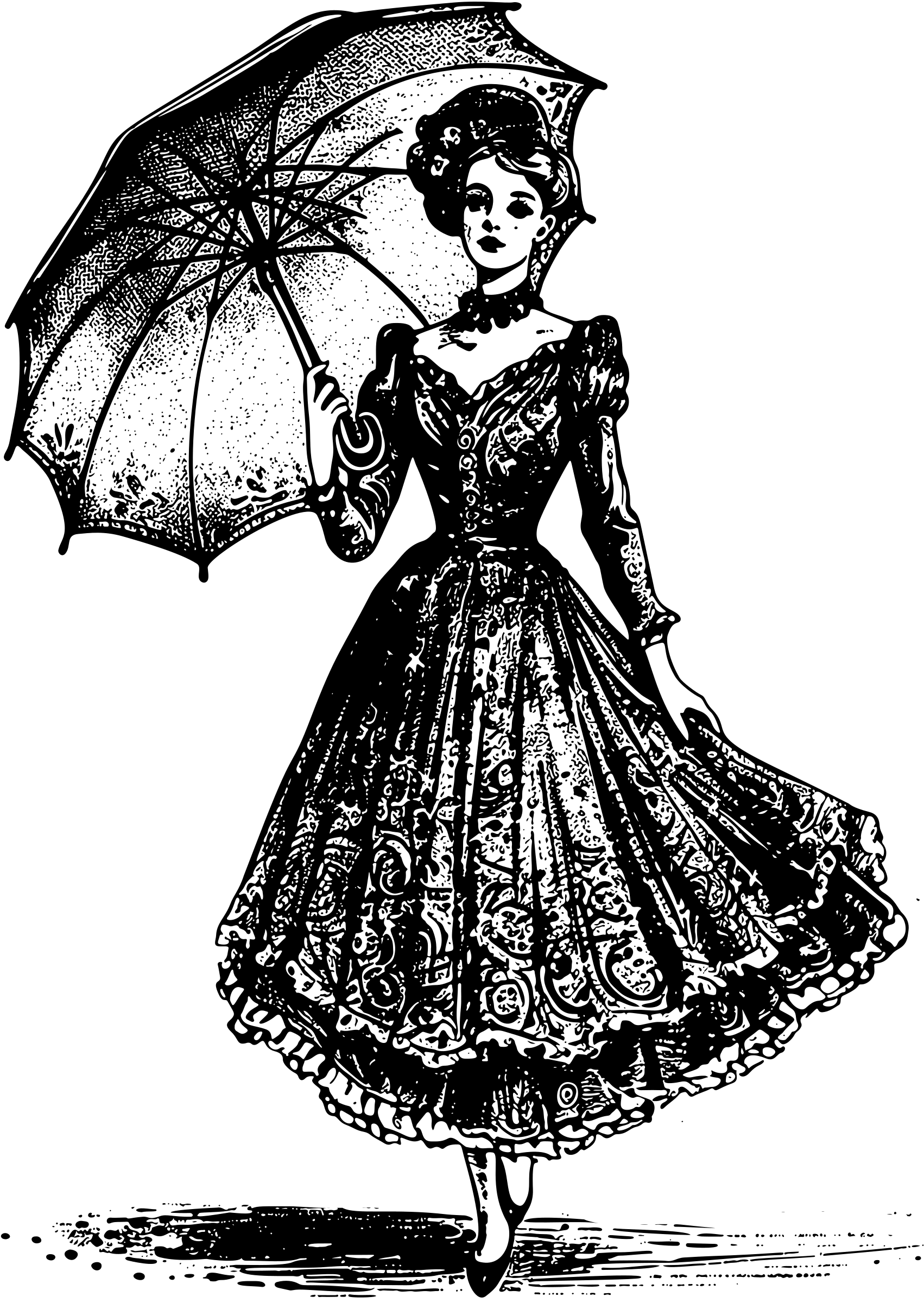 logo with drawing of a woman from the Victorian era