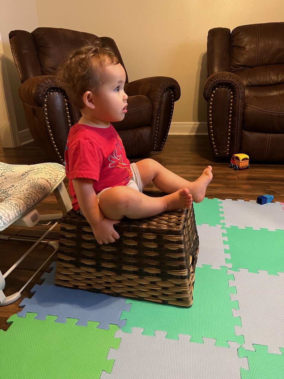 sitting on basket