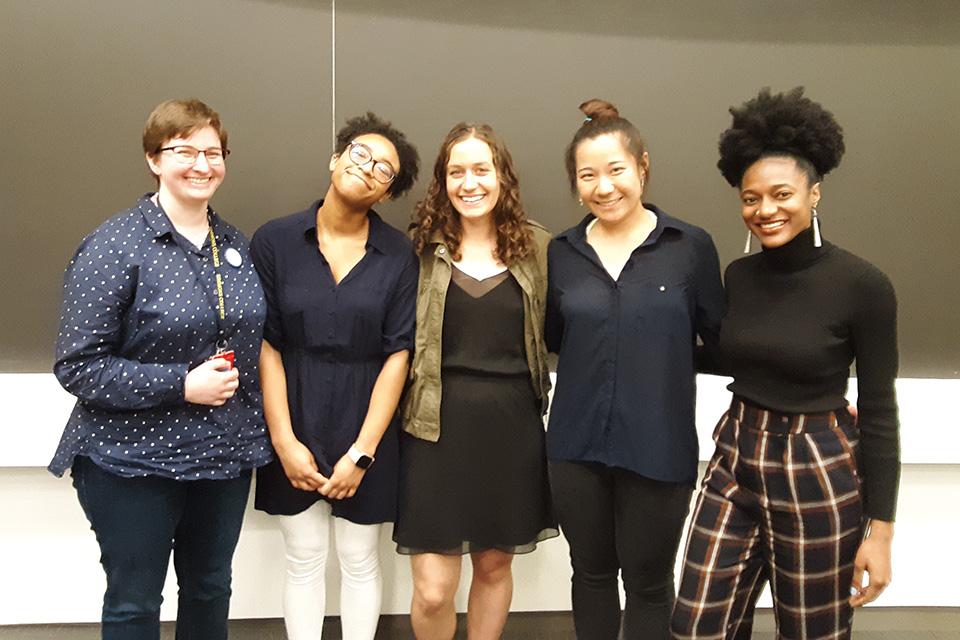 Picture of Professor Amber Stubbs,
   Teriyana Cohens, Michelle Medici, Patrice Miller, and Peizhu “Pam” Qian, taken at the Simmons
   Undergraduate Research Symposium, April 23, 2019. Photo credit: Alisa Libby
